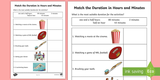 Whats the Duration in Hours and Minutes Worksheet - Twinkl