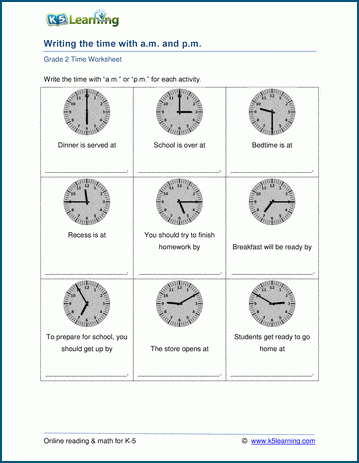 Writing times with am &  pm worksheets | Worsheets library