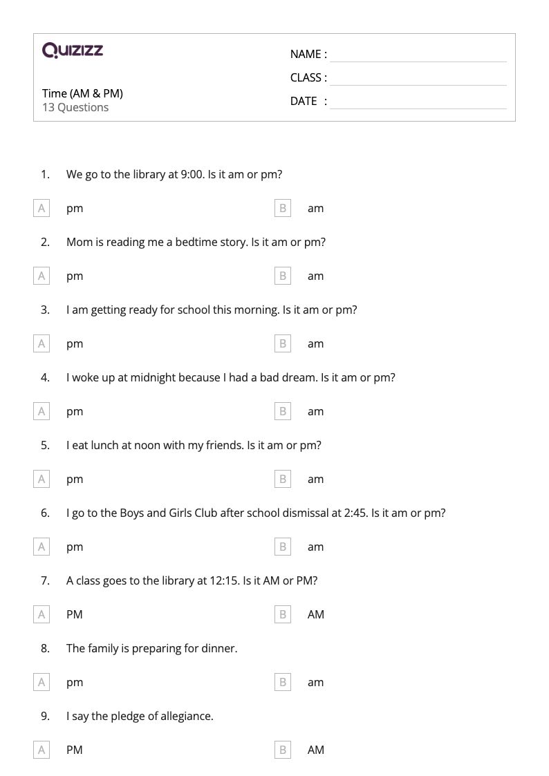 50+ AM and PM worksheets for 3rd Grade on Quizizz | Free &  Printable