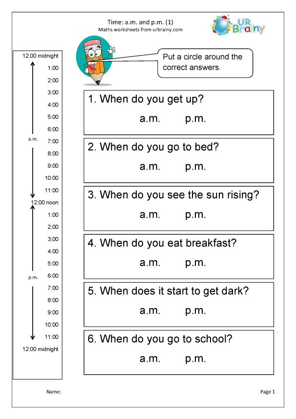 Time: a.m. and p.m. - Measuring and Time Worksheets for Year 3 ...