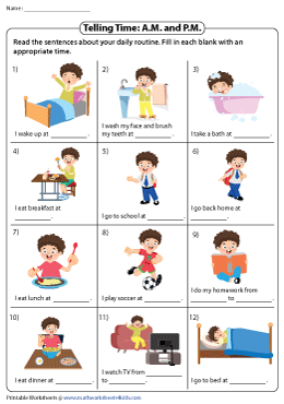 time worksheet with am