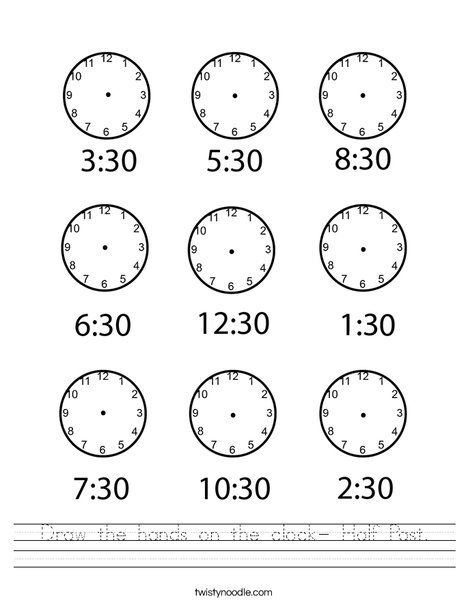 Draw the hands on the clock- Half Past Worksheet