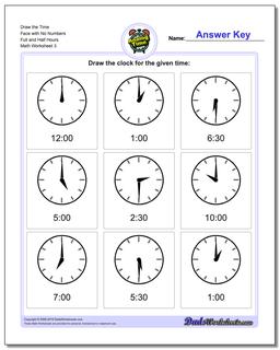 Telling Analog Time: Full and Half Hours