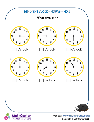 Read The Clock - Hours - No.1 | Worksheets | Math Center