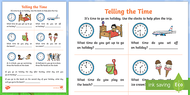 Summer-Themed Telling the Time Worksheet (Lehrer gemacht)