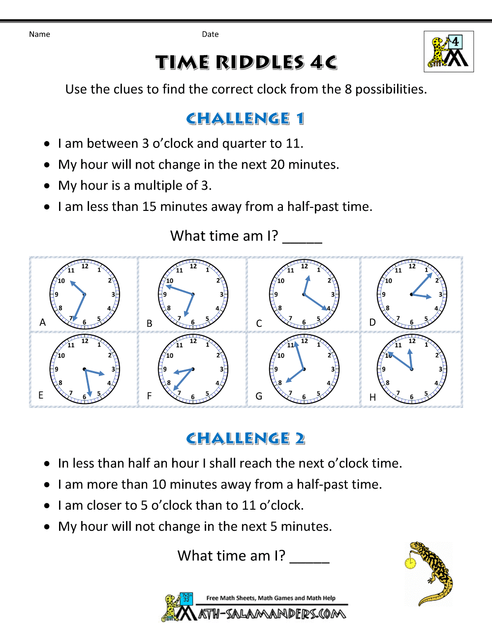 Time Word Problems Worksheets - Time Riddles (harder)