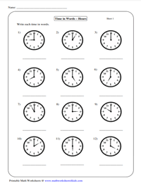 Write the Time in Words Worksheets