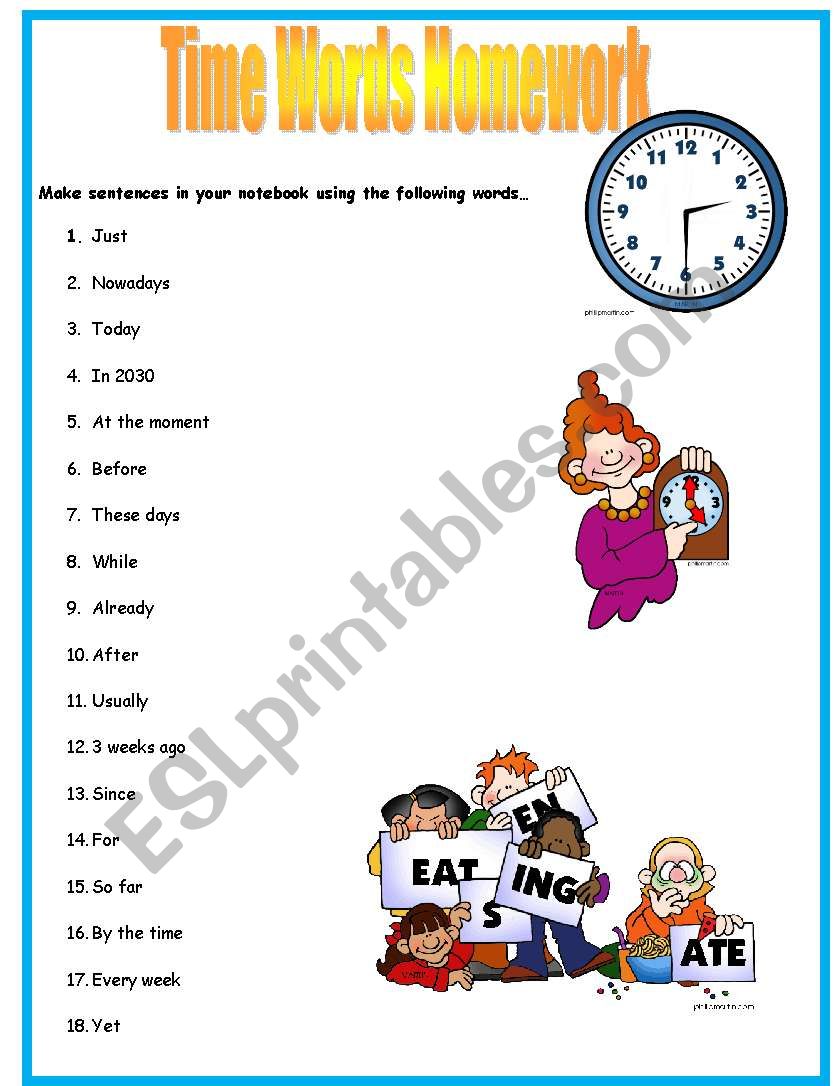 Time Words Worksheet - ESL worksheet by jollycharl