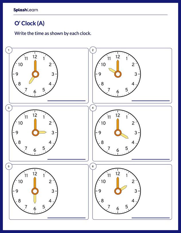 Read Time on Analog Clock - Math Worksheets - SplashLearn