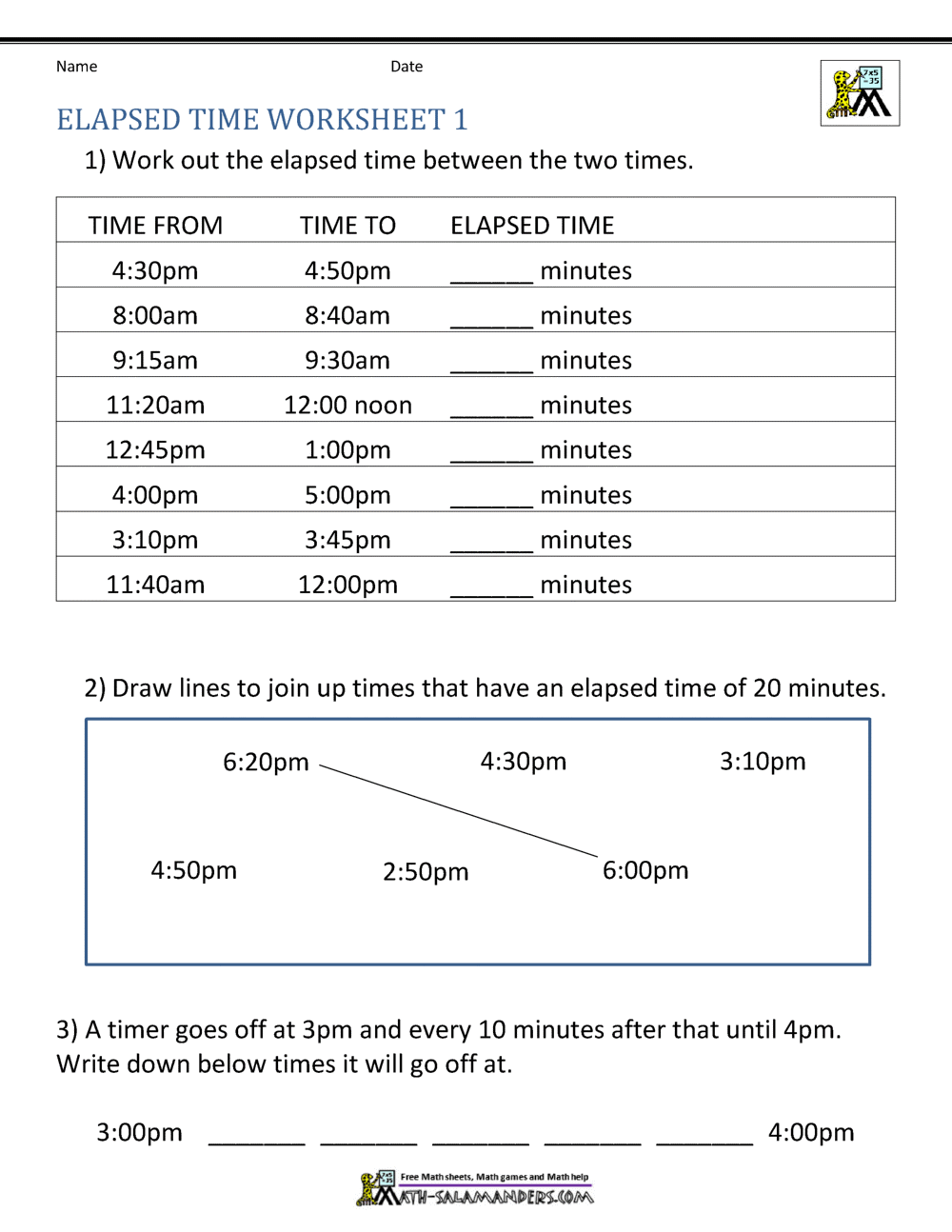 time worksheet year 6