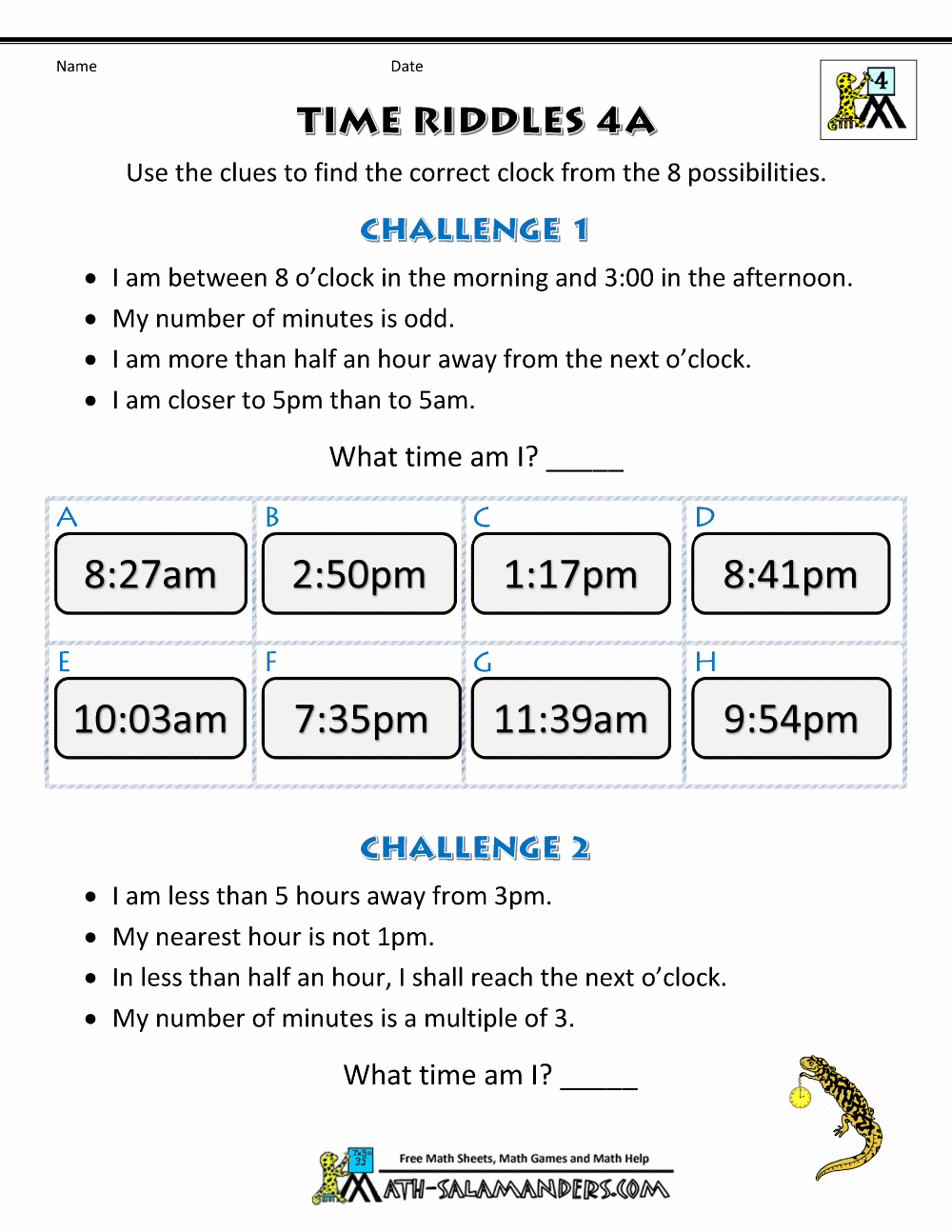 Time Word Problems Worksheets - Time Riddles (harder)