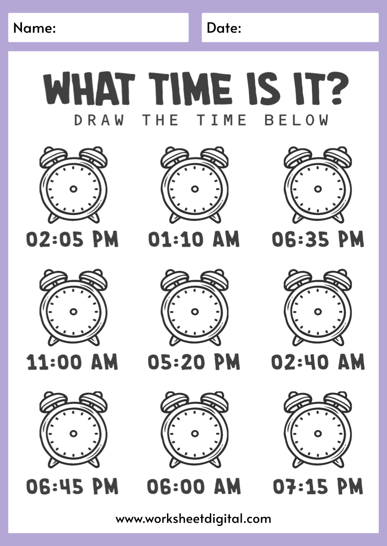 Telling Time - Worksheet Digital