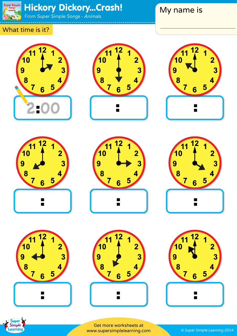 Hickory Dickory...Crash! Worksheet - Write The Time - Super Simple