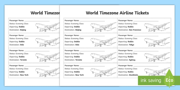 World Time Zones Airline Ticket Activity Pack- - Twinkl