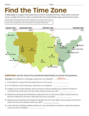 time zone worksheet for middle school