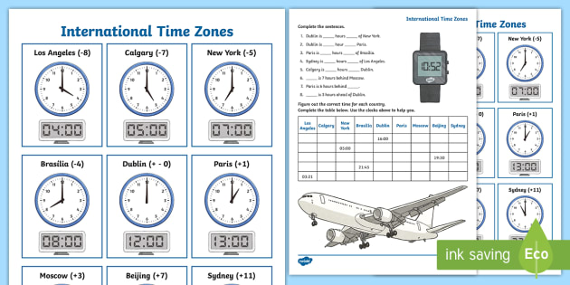 International / World Time Zones Worksheet (teacher made)