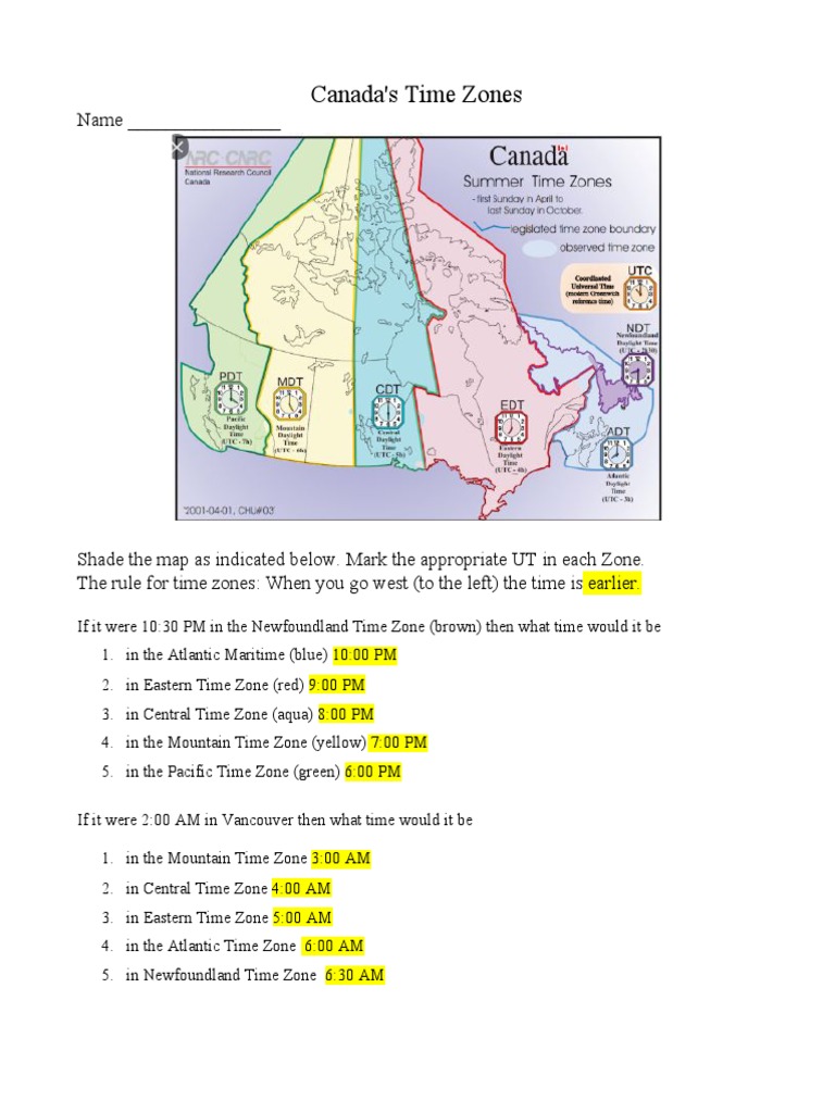 Time Zones Questions PDF Geography Animal Physiology Worksheets Library