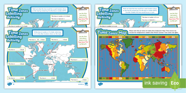 Time Zones Differentiated Labelling Activity - KS2 - Twinkl