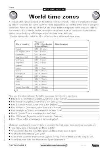 World time zones - activities - Primary KS2 teaching resource ...