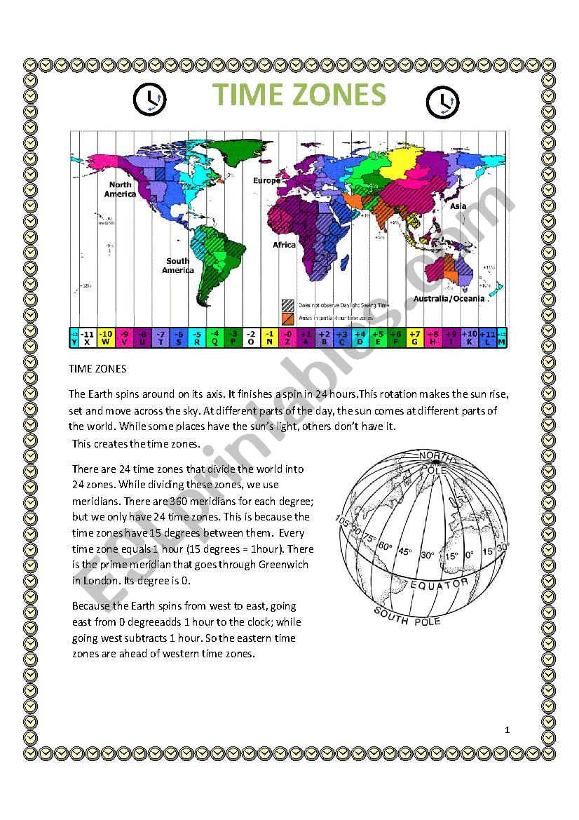 Reading on time zones - ESL worksheet by DAKİN