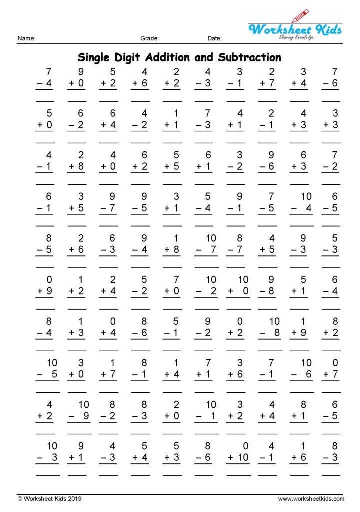 100 Addition and Subtraction Problems in 5 Minutes for Grade 1-3