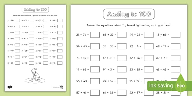 ? Adding to 100 Worksheet (teacher made) - Twinkl
