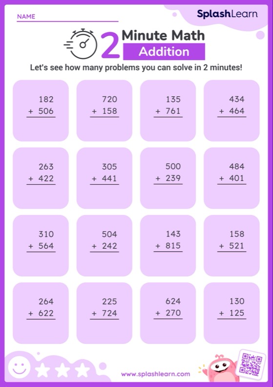 Add Two 3-Digit Numbers without Regrouping: Vertical Timed ...