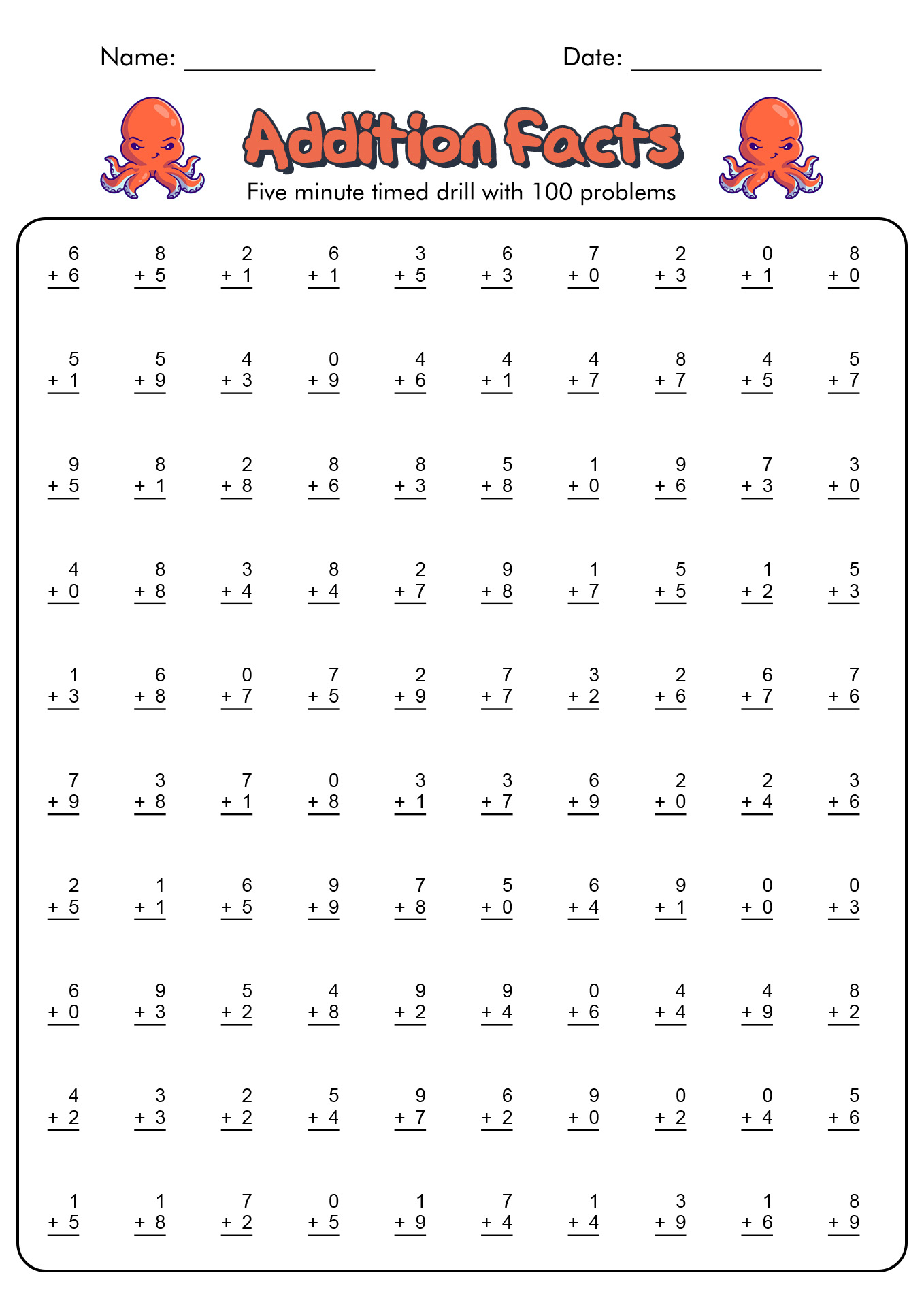 18 1 Minute Timed Addition Worksheets - Free PDF at worksheeto.com