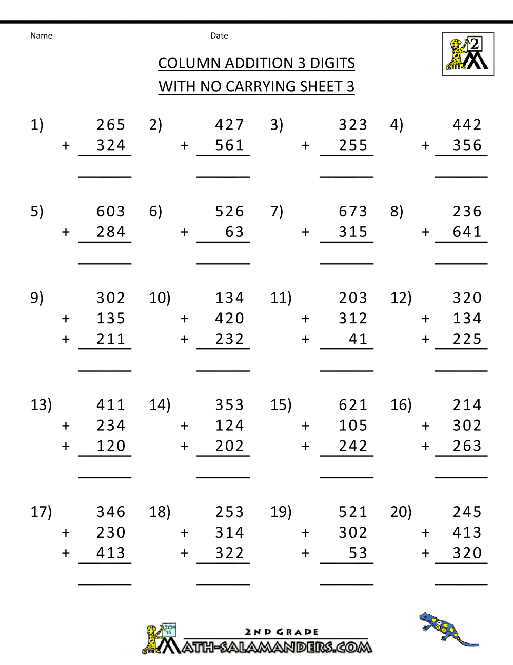 timed addition worksheet for 2nd grade