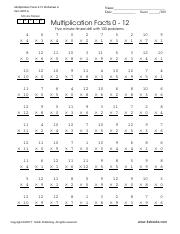 courseheroup235267 - Multiplication Facts 0-12 Worksheet A Item ...
