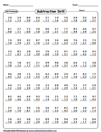 Subtraction Drill Worksheets