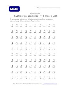 Subtraction Worksheet - 5 Minute Drill Worksheet for 2nd - 3rd ...