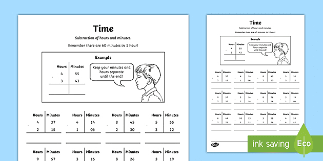 Adding and Subtracting Time Worksheet (teacher made)