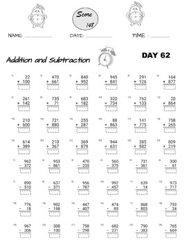 Addition and Subtraction Worksheets, 100 days of practice tests,3rd Grade  Math