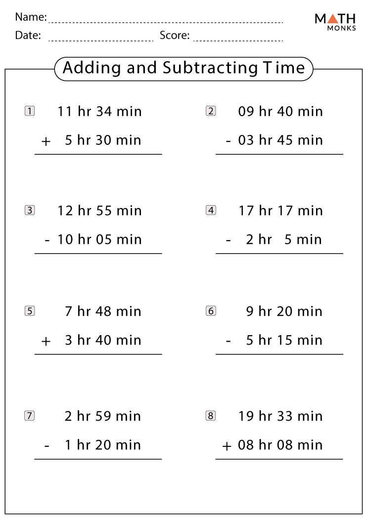 Addition and Subtraction Worksheets with Answer Key