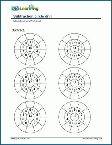 Subtraction circle drills worksheets | Worsheets library