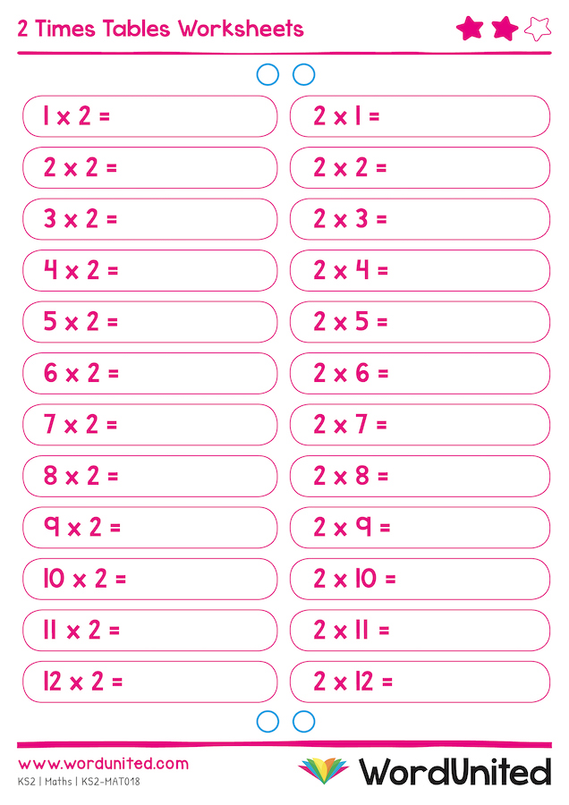 2 Times Tables Worksheets (in Order and Random) - WordUnited