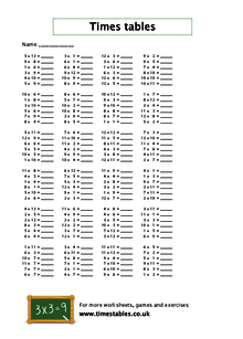 times table printable worksheet