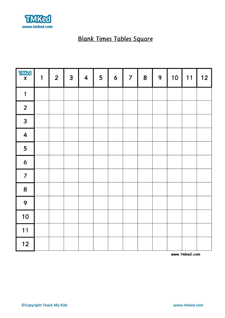 Blank Multiplication Square 12x