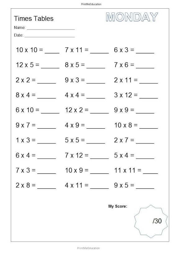 times tables printable worksheet