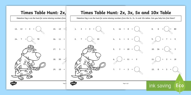 2, 3, 5 and 10 Times Tables Printable Worksheets - Maths
