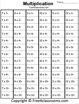 Free Times Table Worksheet - 7 to 12 - Free Worksheets ...