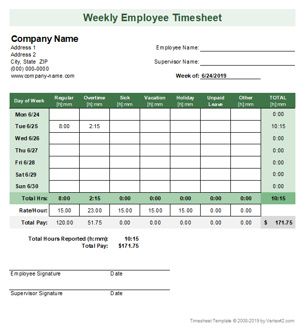 Timesheet Template - Free Simple Time Sheet for Excel