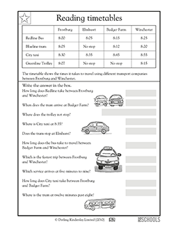 Reading timetables | 3rd grade Math Worksheet | GreatSchools