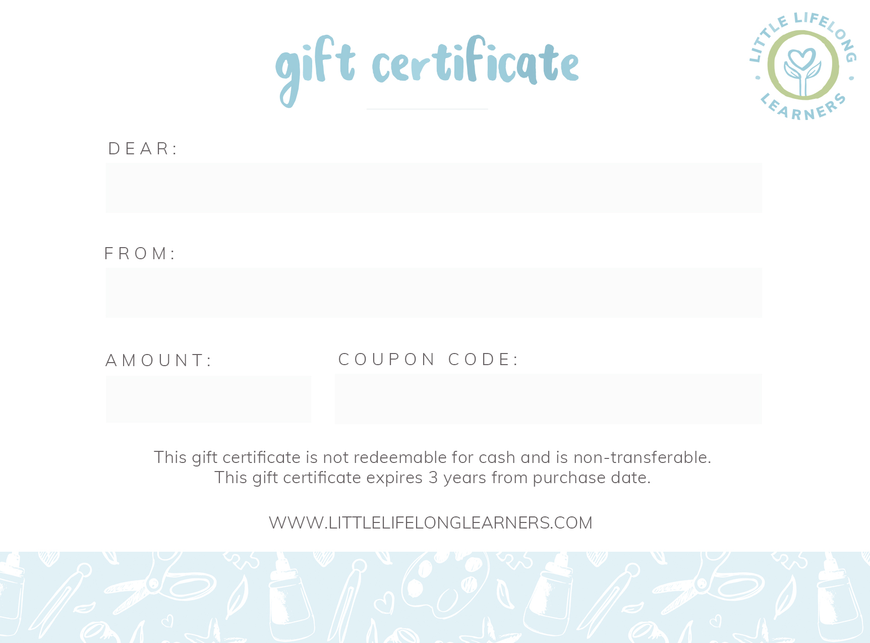 tiny print gift certificate code