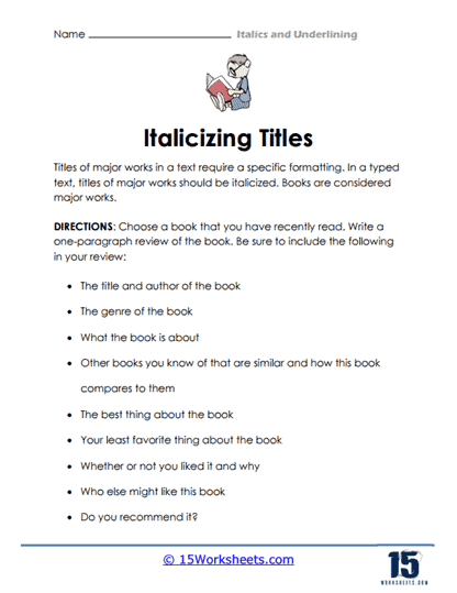 titles of works worksheet