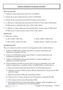Titration Calculations Worksheet for 10th - Higher Ed | Lesson Planet