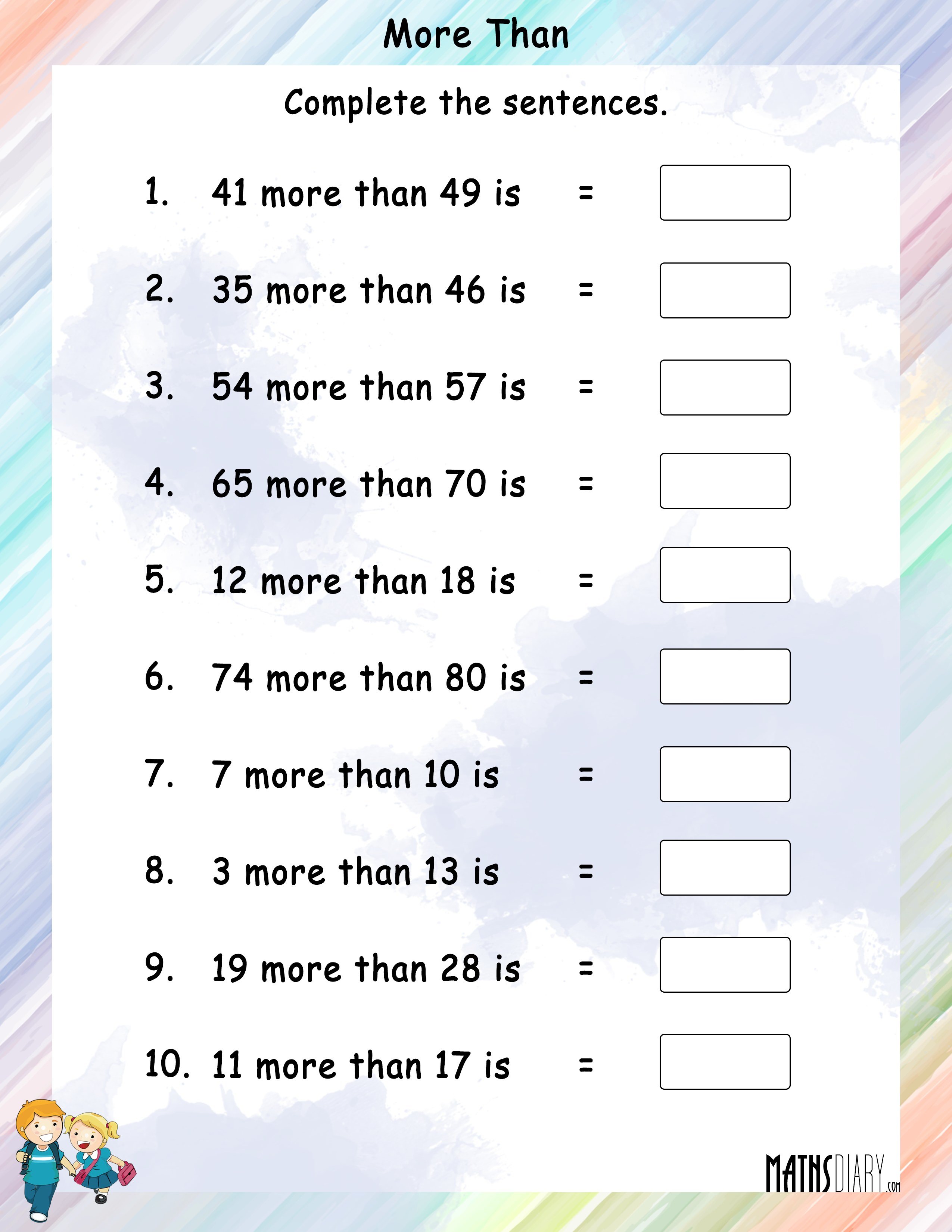 A Number More than Other Number - Math Worksheets - MathsDiary.com