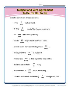 To Be, To Do, To Go | Subject Verb Agreement Worksheets