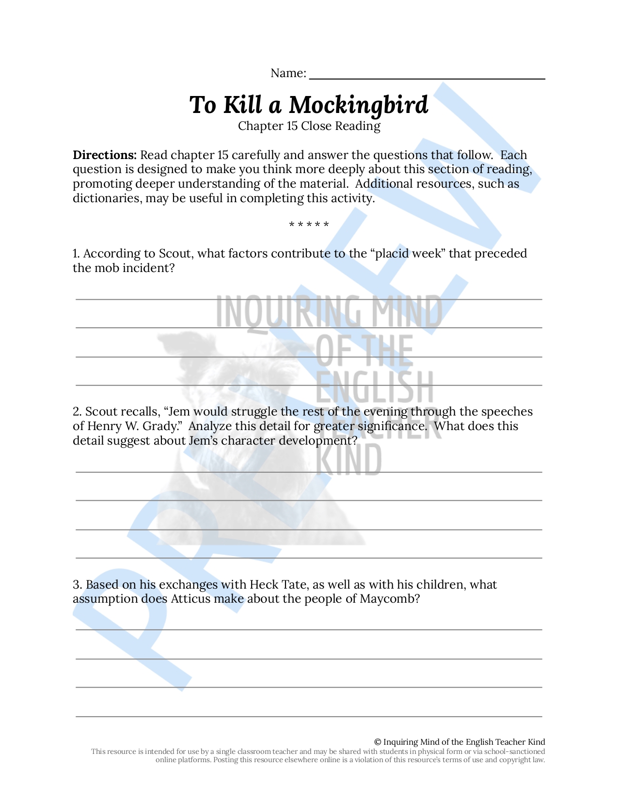 To Kill a Mockingbird, Review Game Worksheet of Timeline in Harper Lee’s Novel Laura Randazzo